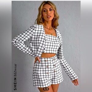 Matching jacket, crop top, shorts set